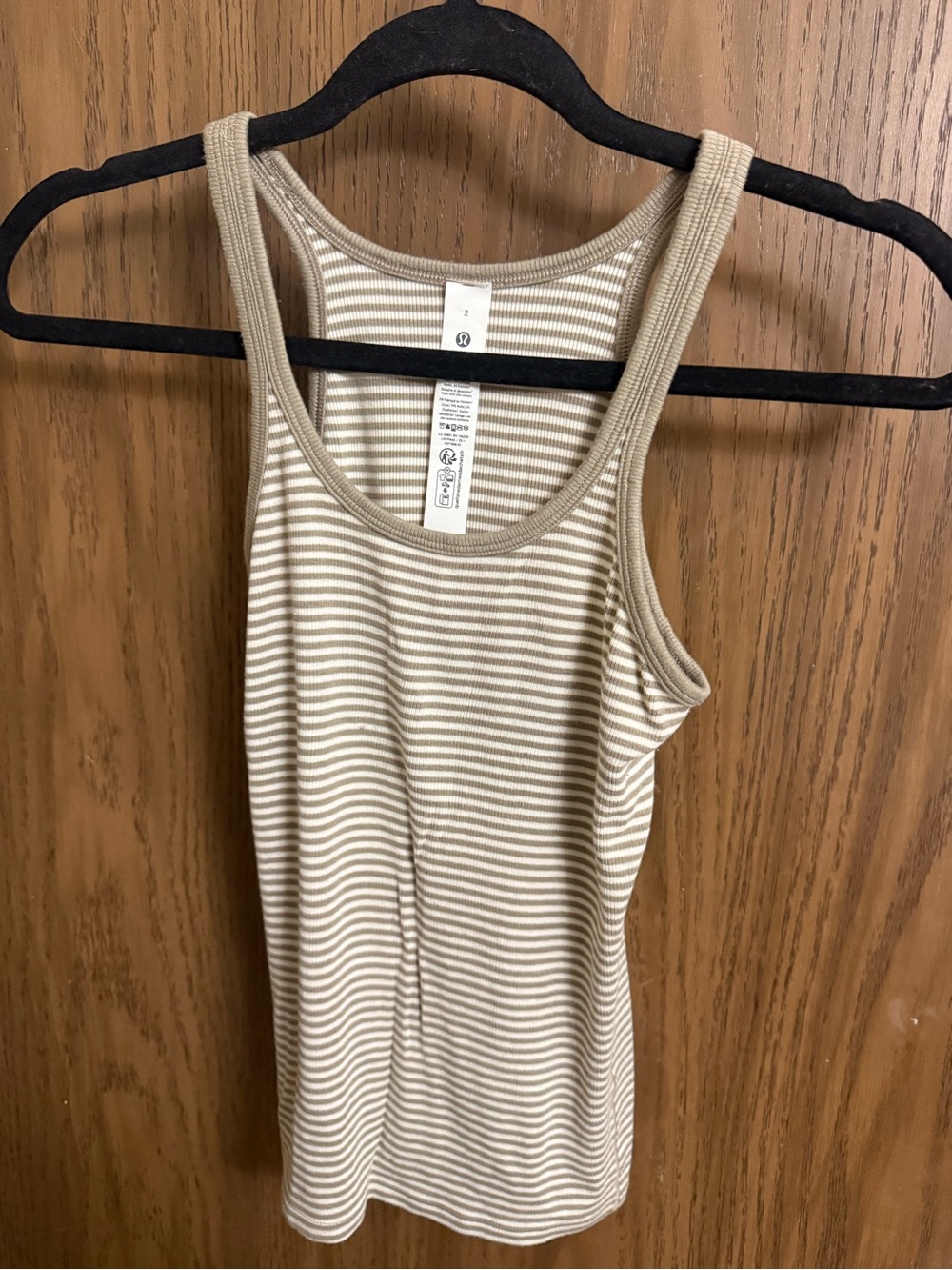 lululemon athletica Beige & White Striped Ribbed Tank Hold Tight